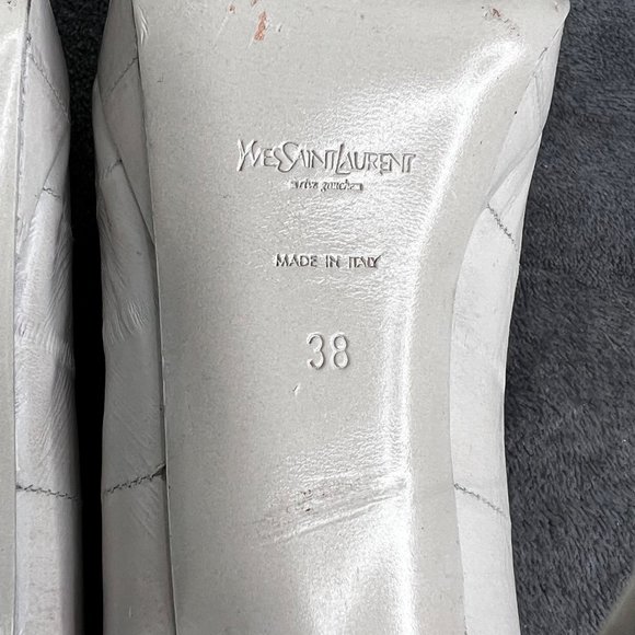 YSL Yves Saint Laurent Peep Toe Pump Light Gray Putty Leather Stiletto 38 US 8 - Picture 7 of 10